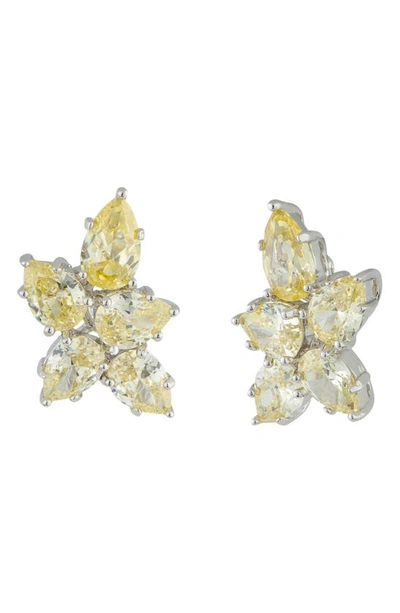 Cz By Kenneth Jay Lane Pear Cz Cluster Stud Earrings In Yellow/ Silver