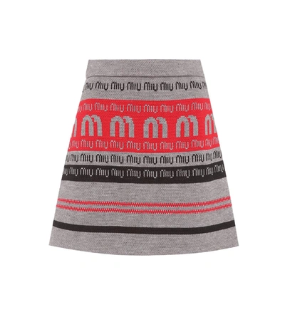 Miu Miu Logo Wool-blend Knitted Skirt In Grey