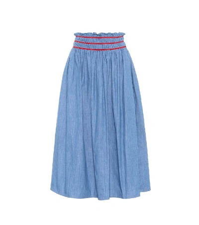 Miu Miu Cotton Midi Skirt In Blue