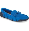 Swims Mesh & Rubber Braided-lace Boat Shoe In Blitz Blue/ Navy / White Fleck