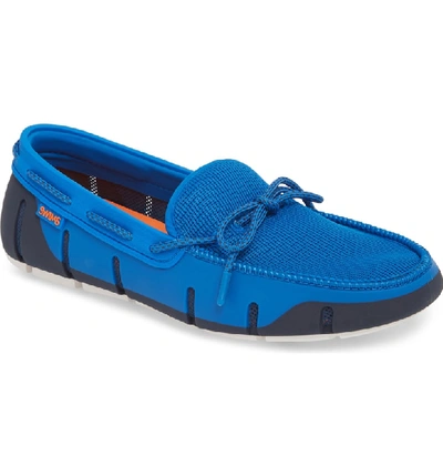 Swims Mesh & Rubber Braided-lace Boat Shoe In Blitz Blue/ Navy / White Fleck