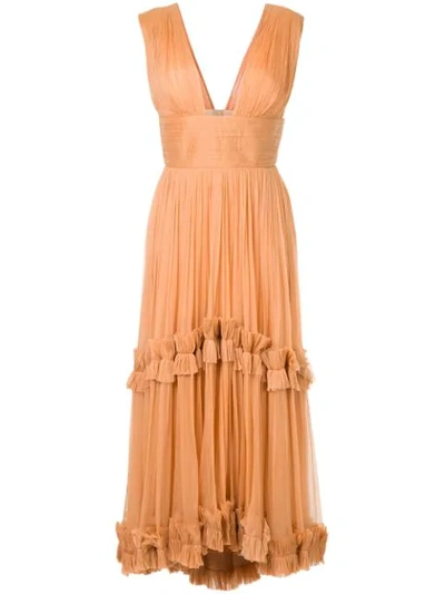 Maria Lucia Hohan Pleated Ruffle Trim Dress In Yellow