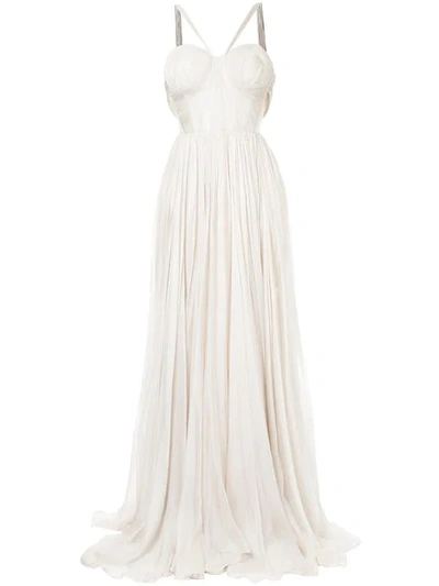 Maria Lucia Hohan Halterneck Pleated Design Gown In White