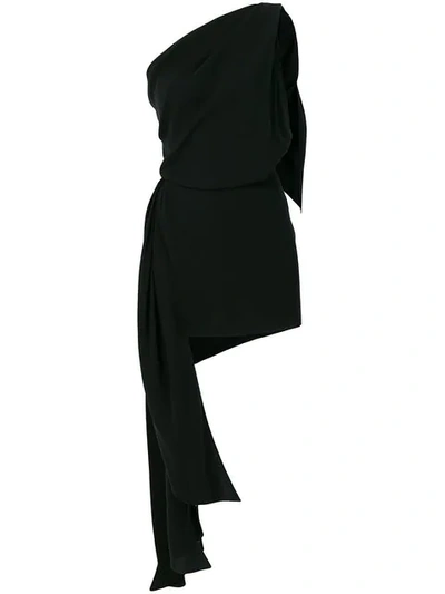 Saint Laurent Draped One Shoulder Mini Dress In Black
