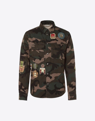 Valentino Outerwear Shirt With Military Embroidery In Military Green