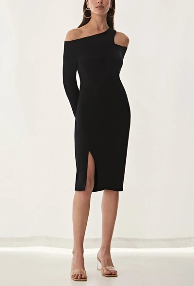 Krisa Asymmetrical Cutout Midi Dress In Black