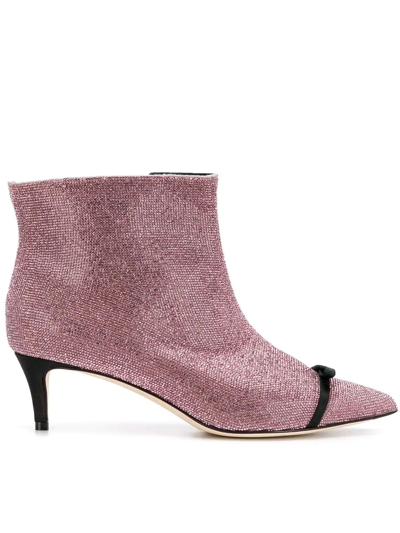 Marco De Vincenzo Crystal Bow Embellished Ankle Boots In Purple