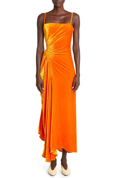 Proenza Schouler Velvet Gathered Midi-dress In Orange