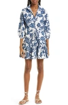 Cara Cara Robin Poplin Tiered Shirtdress In Anna Floral Ivory