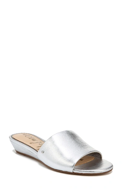 Sam Edelman Liliana Metallic Leather Demi-wedge Slide Sandal In Silver Leather