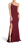 Dress The Population Amy One-shoulder Crepe Gown In Burgundy
