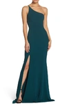 Dress The Population Amy One-shoulder Crepe Gown In New Pine