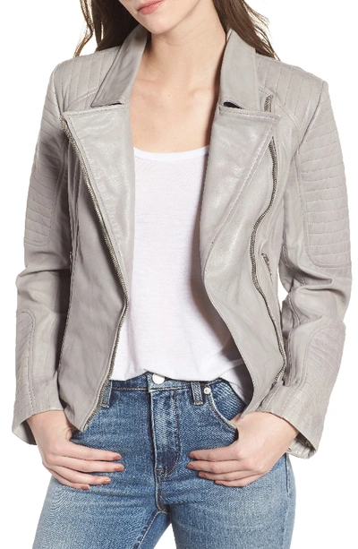 Bb Dakota Dominic Leather Moto Jacket In Stone Grey
