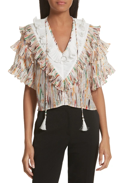 Opening Ceremony Marble Print Ruffle Blouse In White Multi