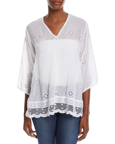 Johnny Was Charming Embroidered Tunic In White