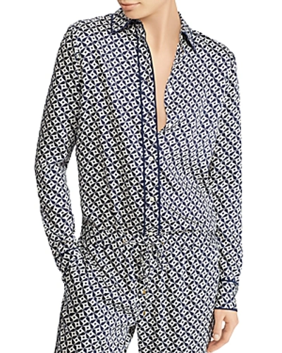 Ralph Lauren Lauren  Geometric-print Pajama-style Top In Navy/white