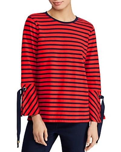 Ralph Lauren Lauren  Striped Tie-cuff Top In Red