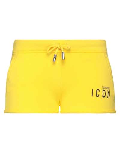 Dsquared2 Printed Cotton-fleece Shorts In Yellow