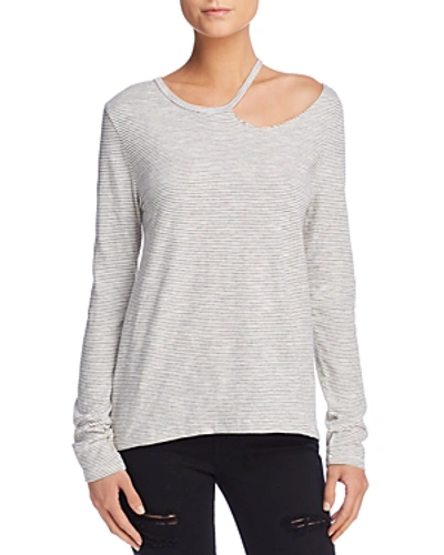 Pam & Gela Striped Long-sleeve Cutout Tee In Natural