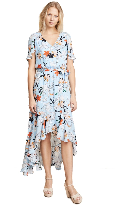 Parker Demi Floral-print Silk High-low Wrap Dress In Baby Blue