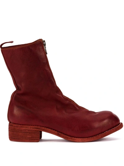 Guidi Round Toe Ankle Boots In Red