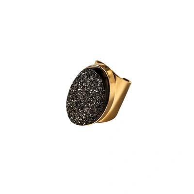 Tiana Jewel Saffire Black Metallic Druzy Adjustable Cuff Ring