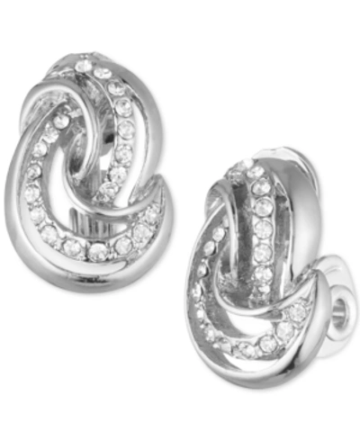 Anne Klein Crystal Knot Stud Clip-on Earrings In Silver