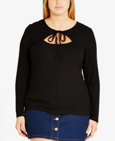City Chic Trendy Plus Size Tie-front Top In Black