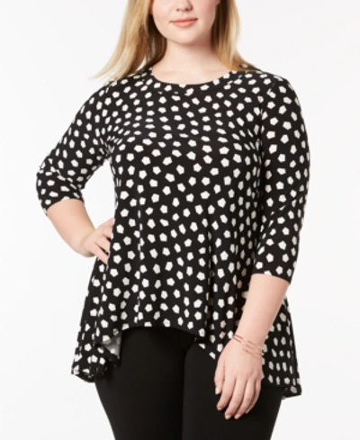 Anne Klein Plus Size Printed High-low Top In Black/white