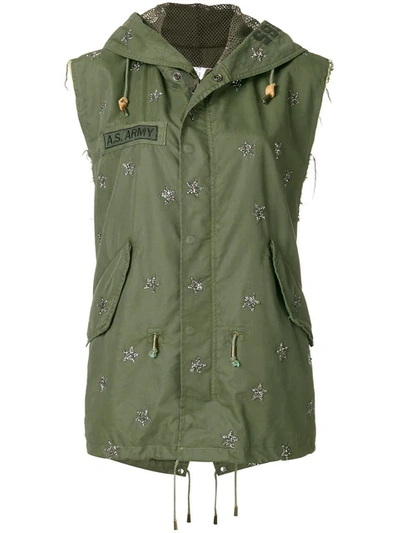 As65 Sequin Stars Sleeveless Parka In Green