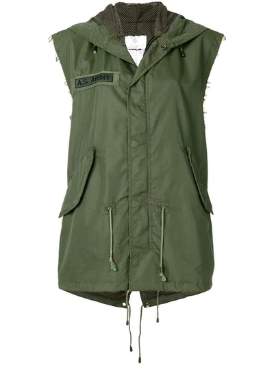 As65 Embroidered Sleeveless Parka In Green
