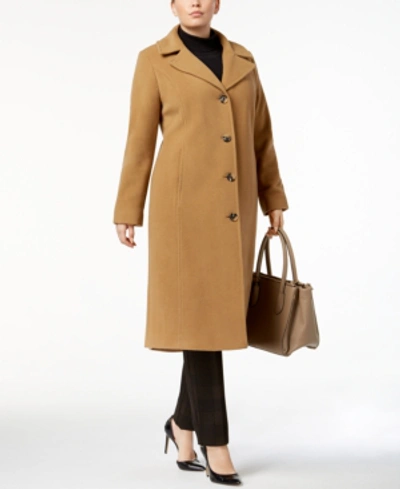 Anne Klein Plus Size Maxi Walker Coat In Camel