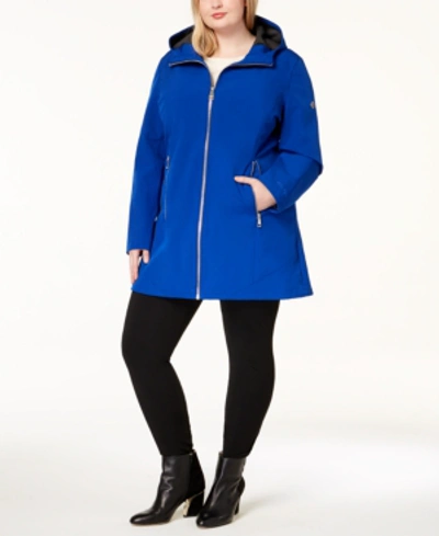 Calvin Klein Plus Size Hooded Raincoat In Chaotic Blue