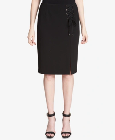 Calvin Klein Lace-up Pencil Skirt In Black