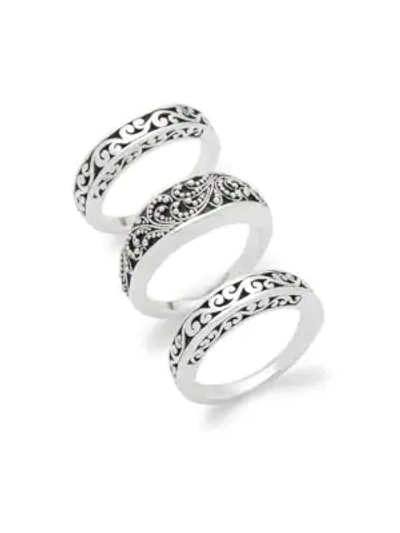 Lois Hill Trio Of Engraved Sterling Silver Rings