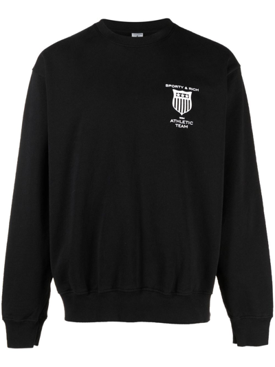 Sporty And Rich Athletic Logo-print Cotton-jersey Sweatshirt In Black