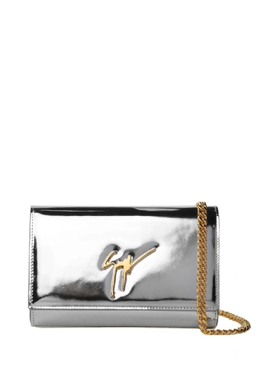 Giuseppe Zanotti Cleopatra Logo Patent-leather Pouch In Argento