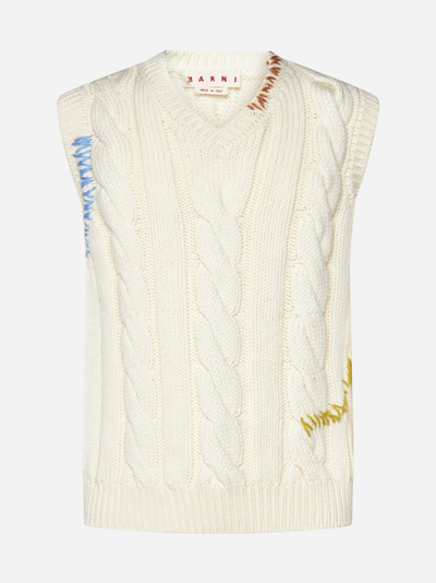 Marni Cable Knit Sleeveless Sweater In Cream