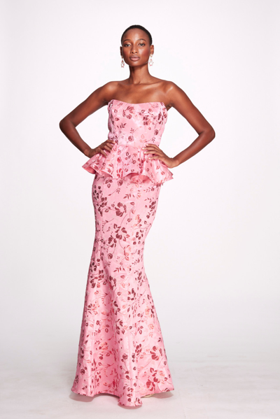 Marchesa Notte Briar Rose Jacquard Gown In Pink