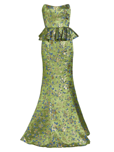 Marchesa Notte Briar Rose Jacquard Gown In Green