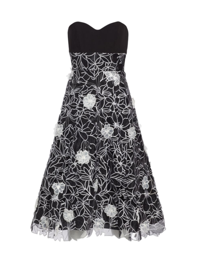 Marchesa Notte Strapless Infinity Cutwork 3d Midi Dress In Black
