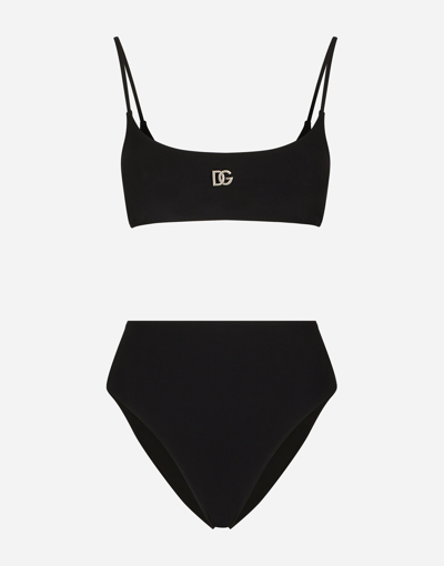 Dolce & Gabbana Bralet Bikini With Dg Logo In Black