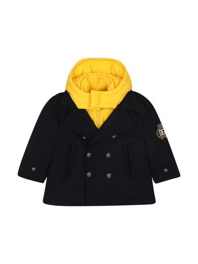 Dolce & Gabbana Kids' Baize Pea Coat With Removable Down Jacket In Blue