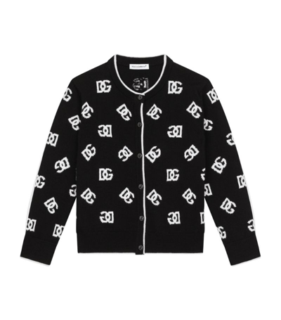 Dolce & Gabbana Kids' Wool Cardigan With Jacquard Logo In Multicolor
