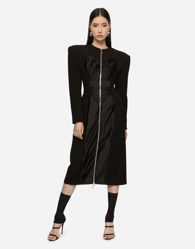 Dolce & Gabbana Woolen Coat With Corset-style Details In Black