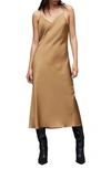 Allsaints Tierny Roll Neck Sweater & Midi Dress In Camel Brown