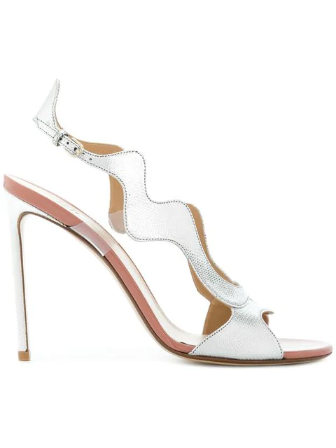 Francesco Russo Silver Waves Sandals In Leather In Metallic | ModeSens