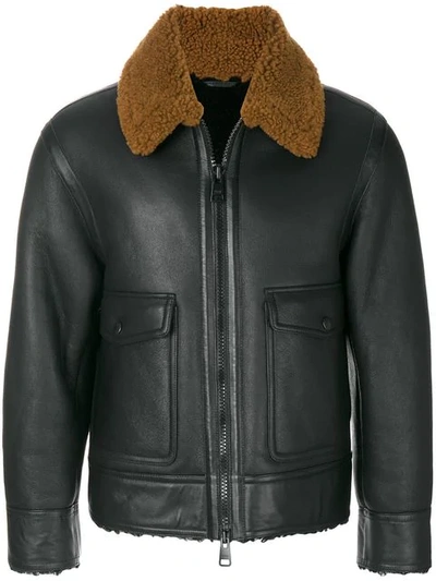 Ami Alexandre Mattiussi Zipped Shearling Jacket In Black