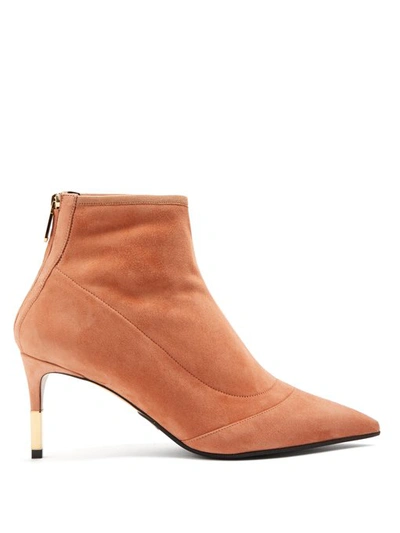 Balmain Point-toe Suede Ankle Boots In Pink