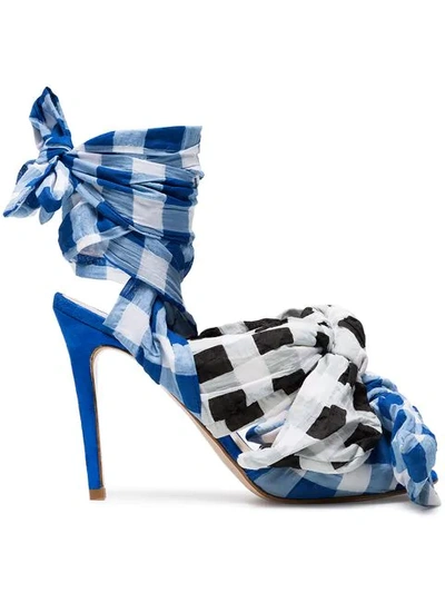 Natasha Zinko Gingham 125 Wrap Sandals In Blue